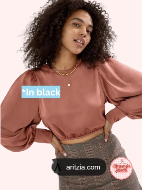Wilfred Tops - Aritzia x Wilfred - Black Long-Sleeve Cropped Tie-Back Top